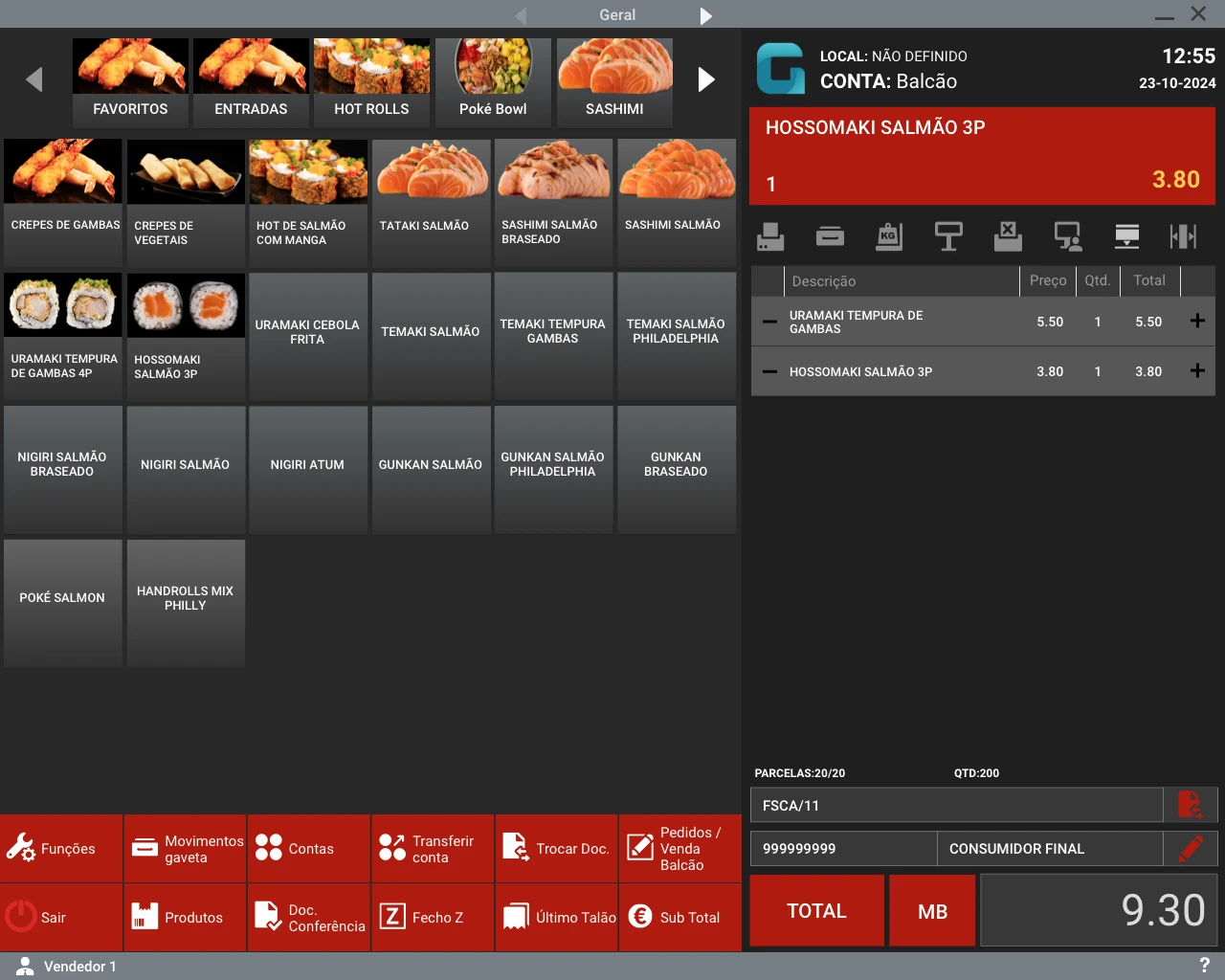 Software de faturação para sushi